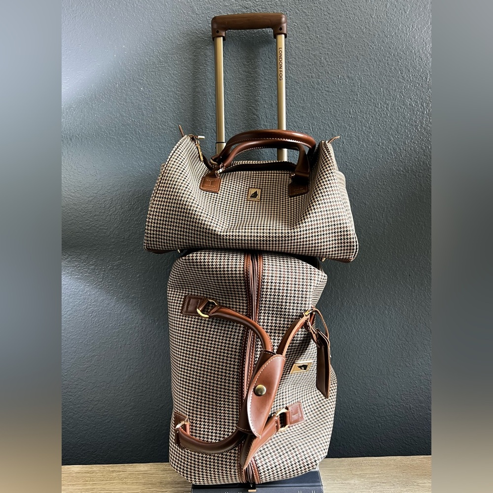 London Fog Brown Houndstooth Travel Bag Set - Picture 16 of 16